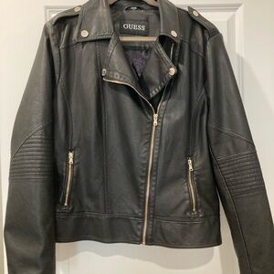 Guess Women's Black Faux Leather Moto Jacket